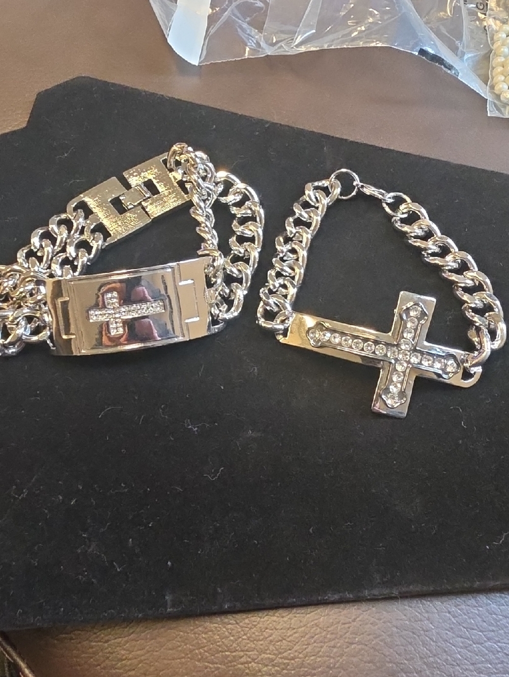 Silver-Tone Cross Link Bracelet Set with Crystal Accents